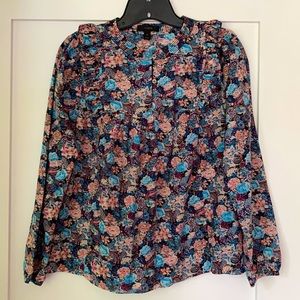 J Crew Floral Print Peasant Ruffle Top